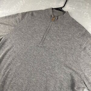 Tom James Sweater Mens XXL Gray 100% Merino Wool 1/4 Zip Pullover Lightweight